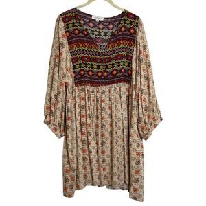 Umgee Womens Boho Tunic 2XL Multicolor Mixed Print 3/4 Sleeve